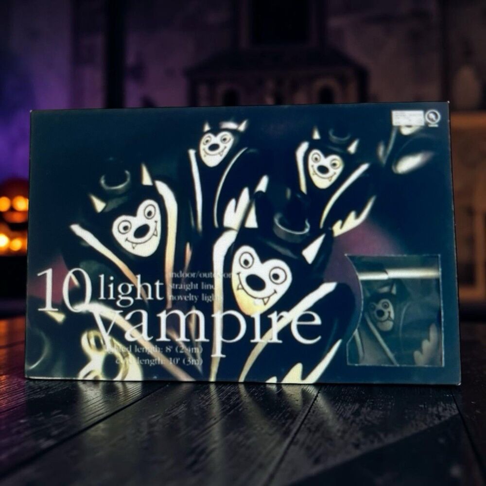 Halloween Vampire 10 Light Set Indoor Outdoor Black Cord vintage NEW